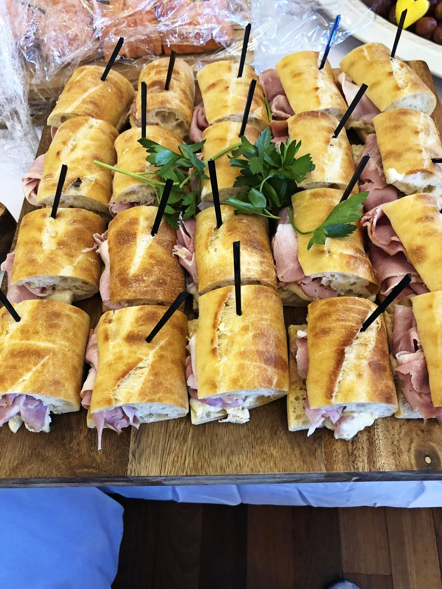 Ham, brie, and honey mustard on baguette